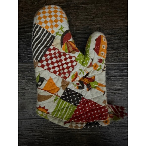 Vintage Quilted Oven Mitt Patchwork Thanksgiving Fall Kitchen Decor - Picture 1 of 4